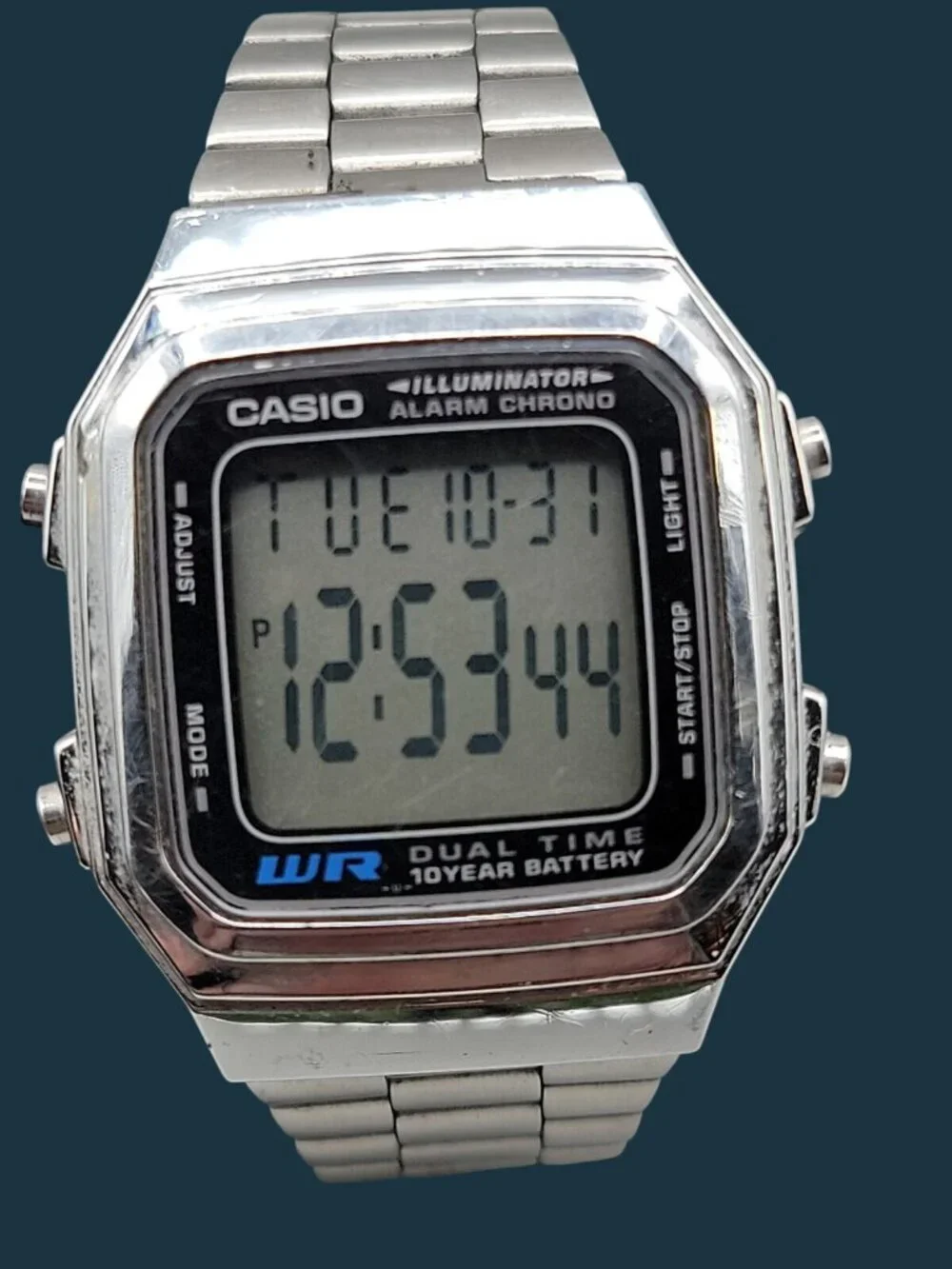 Vintage Casio A178W Digital Watch Silver Tone Stainless Steel Illuminator Works